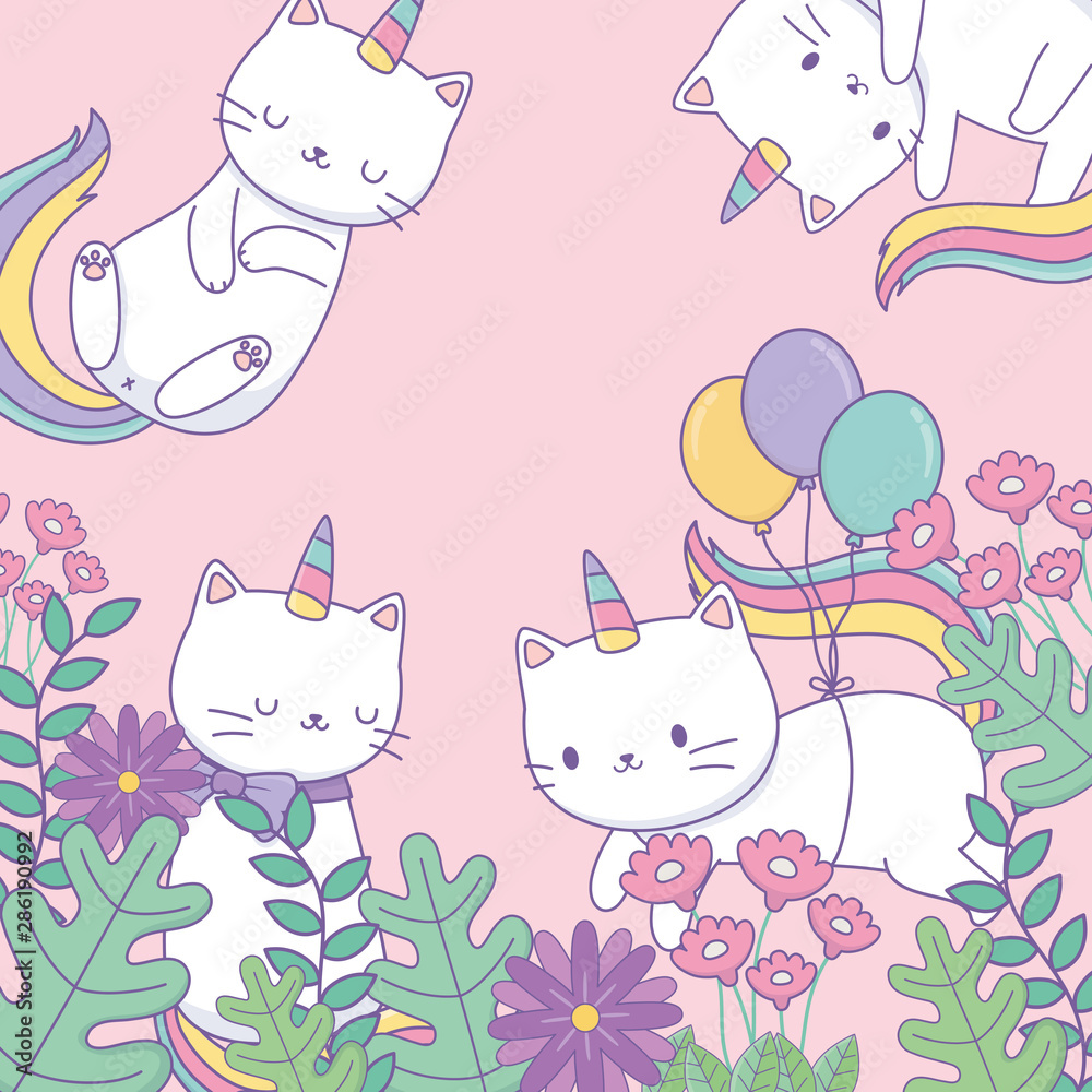 cute caticorns with floral decoration cute caticorns with floral decoration
