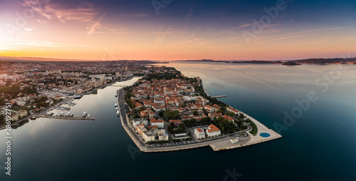 Sunrise at Zadar aerial photo photo