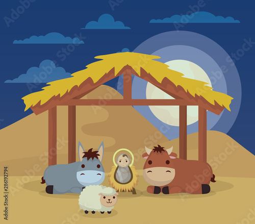 celebration merry christmas manger flat design