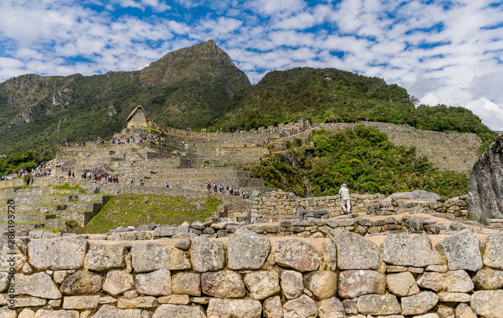 Machu Picchu, Peru - 05/21/2019: Upper Agricultural Section at the Inca site of Machu Picchu in Peru.