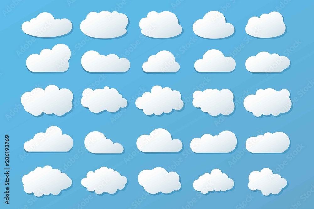 Clouds icon, vector illustration on blue background. Clouds icon, vector illustration on blue background.