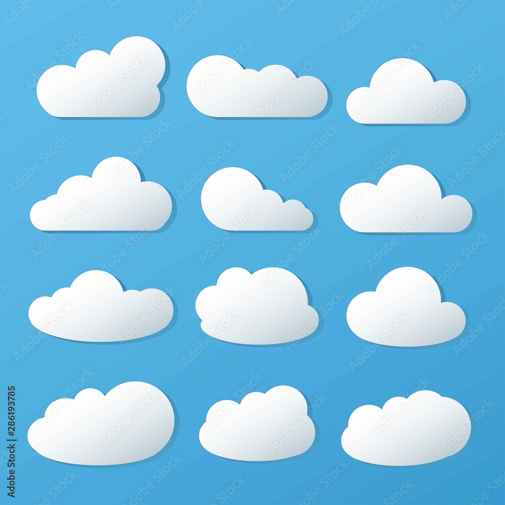 Clouds icon, vector illustration on blue background.