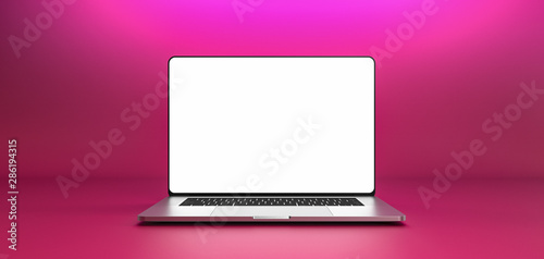 Laptop template isolated on pink background. Mockup.