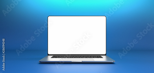 Laptop template isolated on blue background. Mockup.