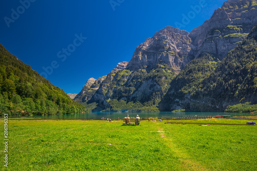 Klontalersee in canton Glarus, Switzerland, Europe. photo