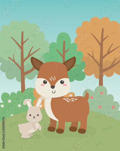 cute fawn and rabbit animals farm characters
