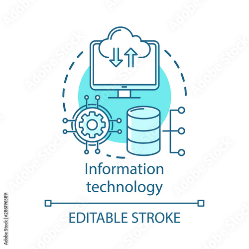 Information technology concept icon. Computer science. Structuring, storing, retrieving, and sending information idea thin line illustration. Vector isolated outline drawing. Editable stroke