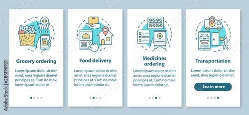 Services ordering onboarding mobile app page screen with linear concepts. Commercial transportation industry walkthrough steps graphic instructions. UX, UI, GUI vector template with illustrations