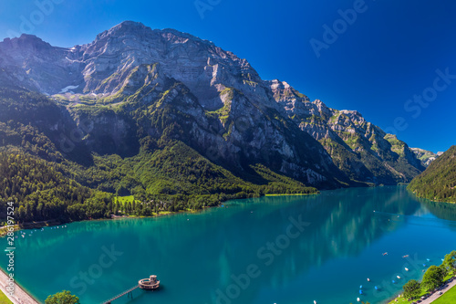 Klontalersee lake in canton Glarus, Switzerland, Europe.