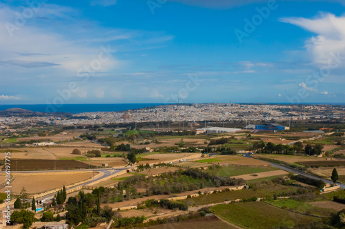 Malta and green landscapes of valley and castles