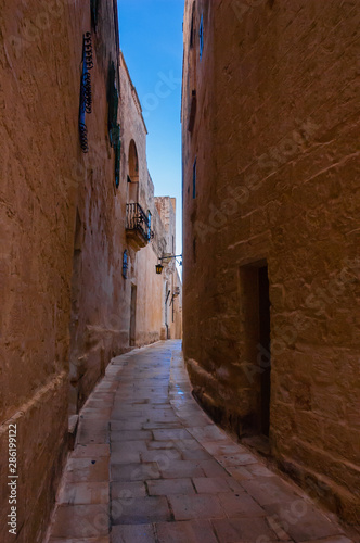 Old european street in summer. Warm light