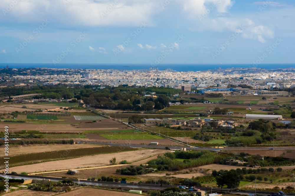Malta and green landscapes of valley and castles