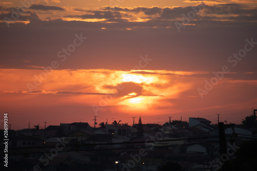 sunset over city