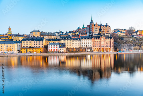 Photography Sunset view of Soder malastrand waterfront in Stockholm, Sweden