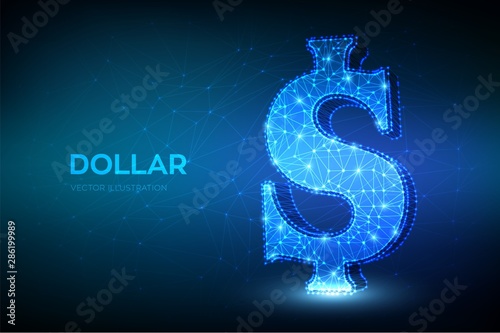 Dollar. Low poly abstract mash line and point United States Dollar sign. USD currency icon. American currency. Cash and money, wealth, payment symbol. 3D polygonal vector illustration.