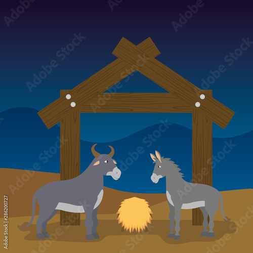 celebration merry christmas manger flat design