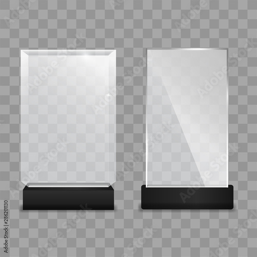 Glass plate. Glass Trophy Award. Vector illustration isolated on transparent background.  
