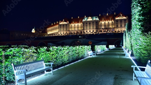 Canvas Print Castle Gardens - a garden adjacent to the Royal Castle in night.