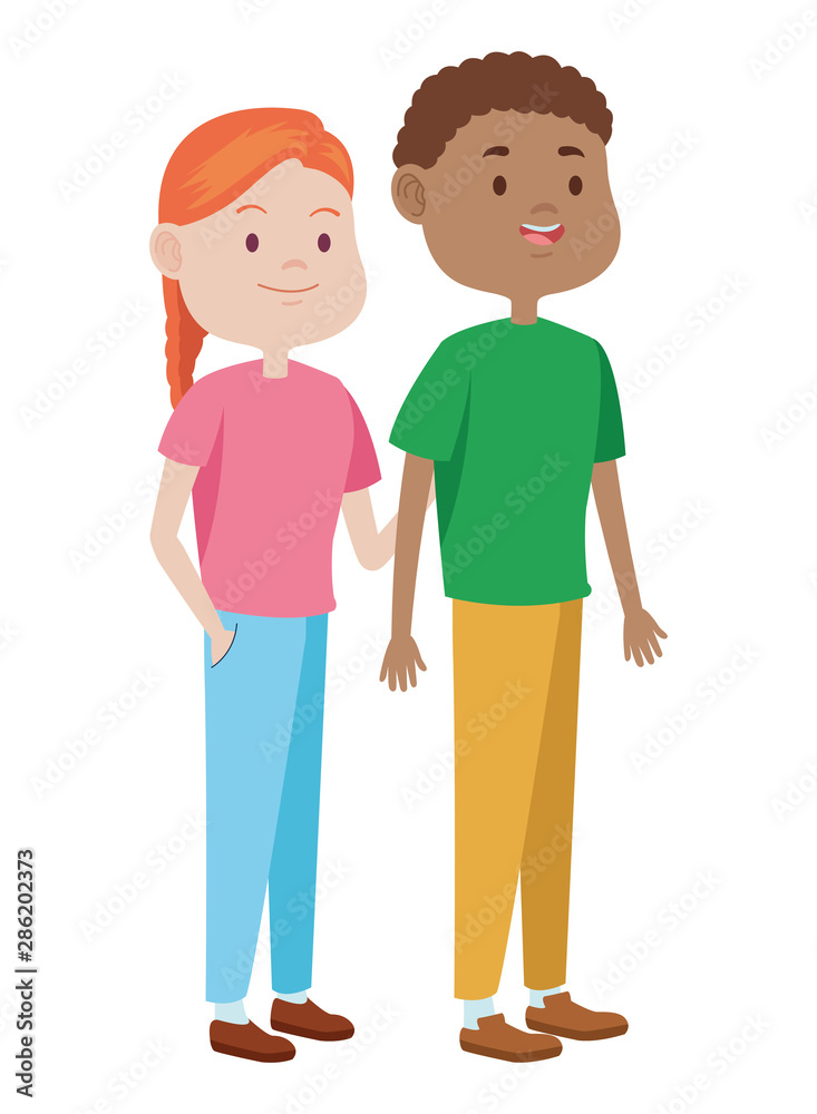 Teenagers friends smiling and greeting cartoons Teenagers friends smiling and greeting cartoons