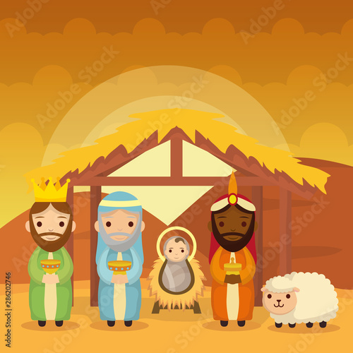 celebration merry christmas manger flat design
