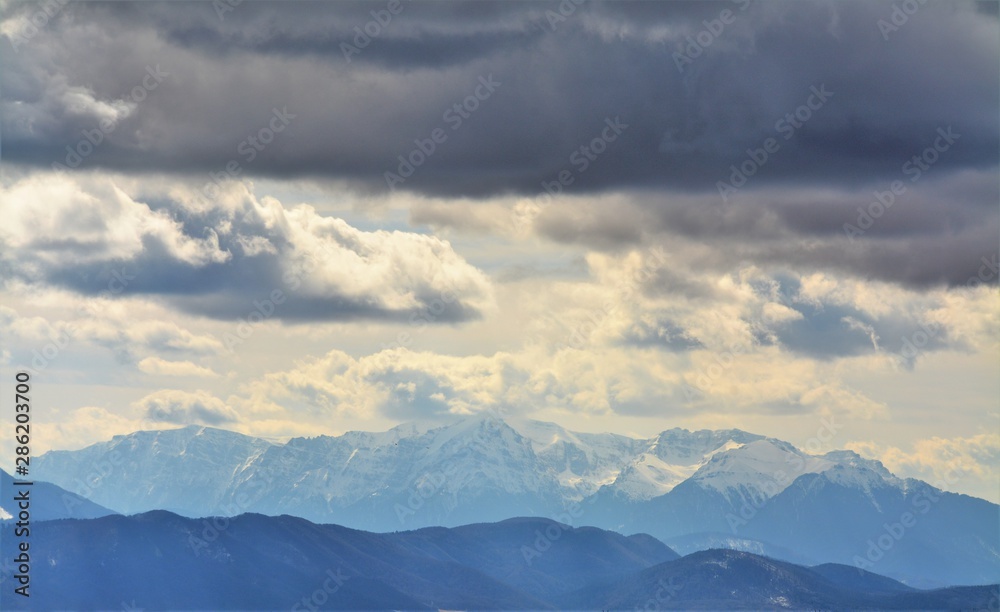 Bucegi mountains with snow-capped peak
