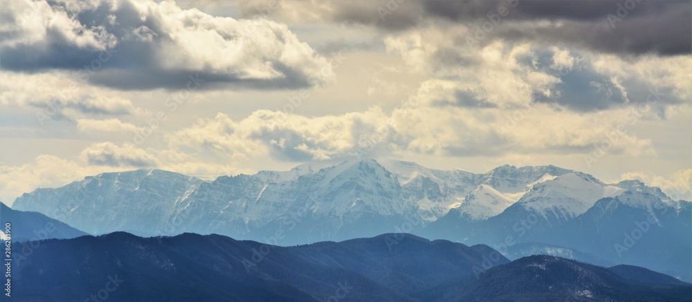 Bucegi mountains with snow-capped peak