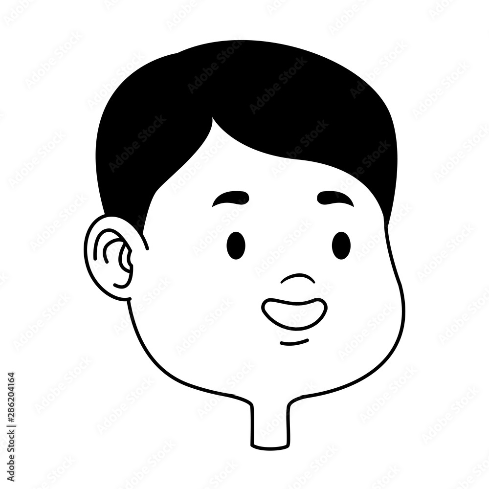 Cute young boy smiling face cartoons in black and white Cute young boy smiling face cartoons in black and white
