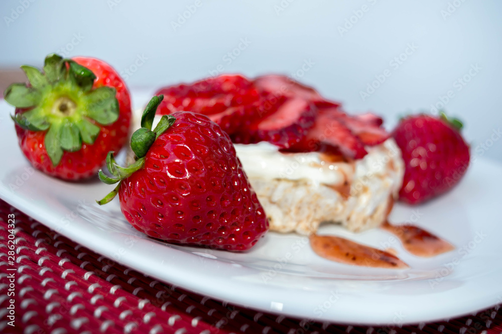 Rice biscuit with cream and strawberries. Rice biscuit with cream and strawberries.