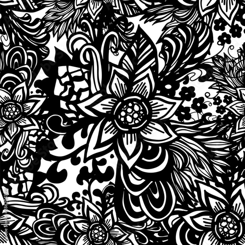 Monochrome floral seamless background. Vector illustration
