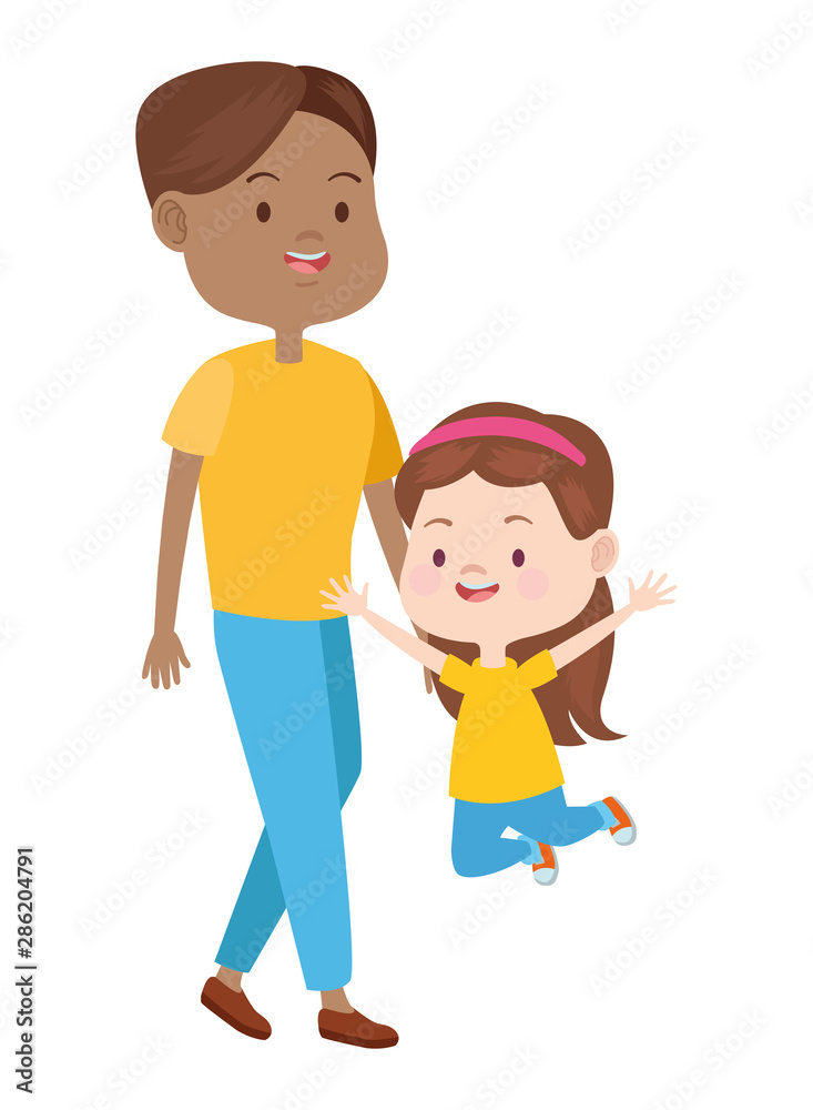 Family single mother with children cartoon