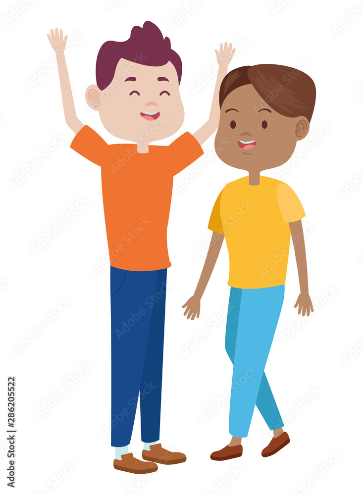 Teenagers friends smiling and greeting cartoons Teenagers friends smiling and greeting cartoons
