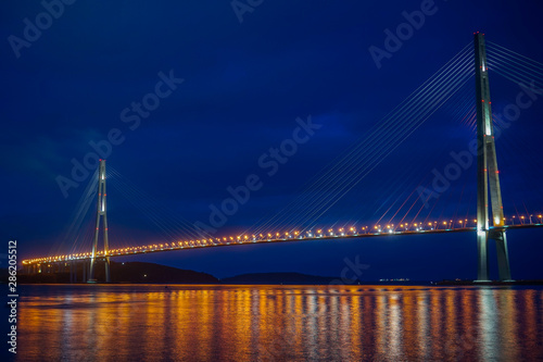 Vladivostok, Russian bridge. Night photos on a long exposure.