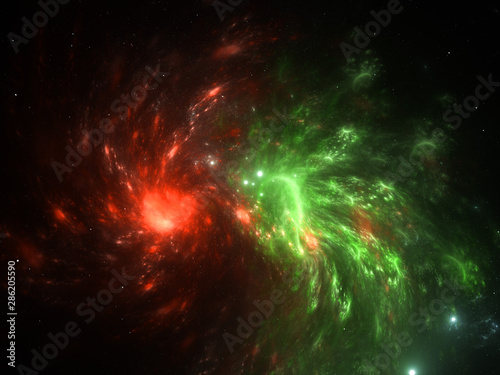 Nebula and galaxies in infinite space - starfield  stars and space dust scattered throughout a vast universe. Swirling black hole  burst of light from birth of stars  illustration  cosmic artwork.