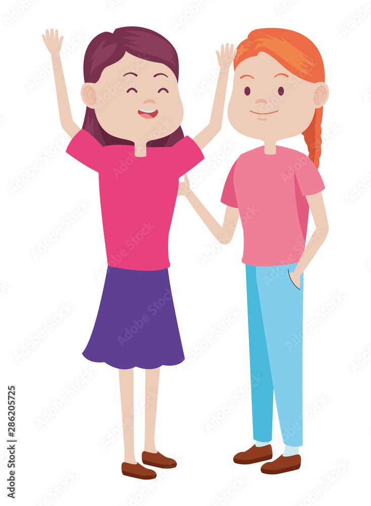 Teenagers friends smiling and greeting cartoons Teenagers friends smiling and greeting cartoons