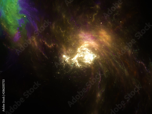 Fototapeta Naklejka Na Ścianę i Meble -  Nebula and galaxies in infinite space - starfield, stars and space dust scattered throughout a vast universe. Swirling black hole, burst of light from birth of stars, illustration, cosmic artwork.