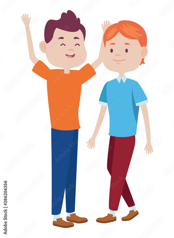 Teenagers friends smiling and greeting cartoons Teenagers friends smiling and greeting cartoons
