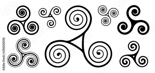 Black spiral vector celtic triskels set isolated on white background