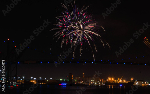 Pre holiday fireworks over the Vincent Thomas Bridge in San Pedro, CA  © Lisa