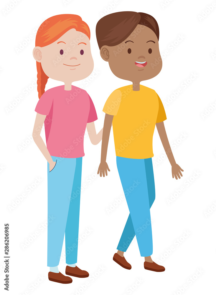 Teenagers friends smiling and greeting cartoons Teenagers friends smiling and greeting cartoons