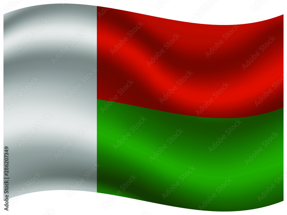 Obraz premium Madagascar Beautiful national flag with waving effects. original colors and proportion. Amazing design vector illustration for web,logo, icon and background.from countries flag set.
