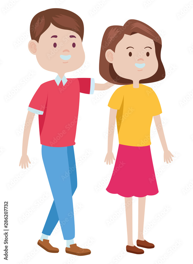 Teenagers friends smiling and greeting cartoons Teenagers friends smiling and greeting cartoons