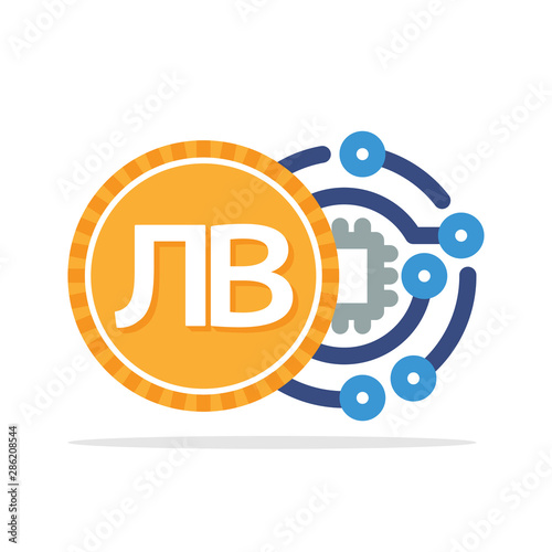 Illustration icon concept of a digital money transaction with the Bulgarian currency, Bulgarian Lev