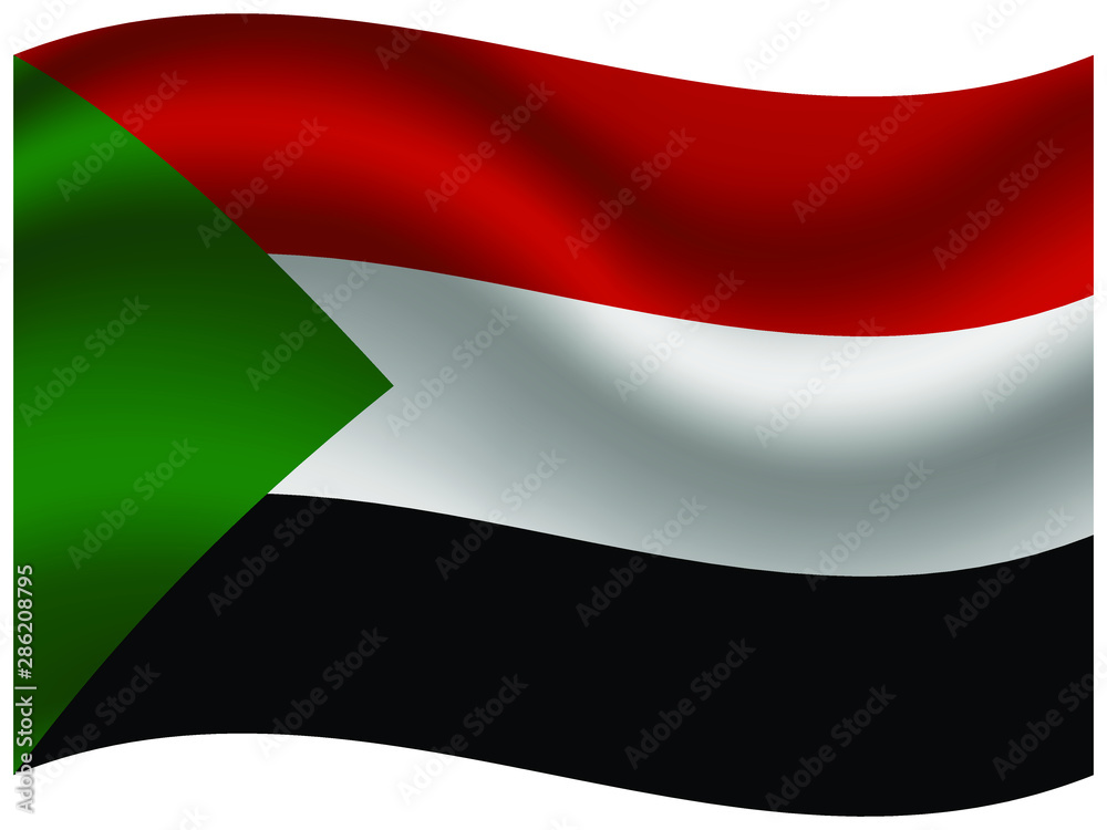 Naklejka premium Sudan Beautiful national flag with waving effects. original colors and proportion. Amazing design vector illustration for web,logo, icon and background.from countries flag set.