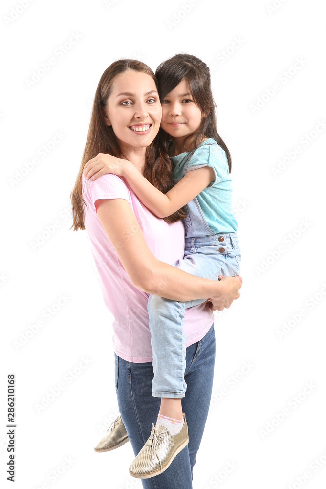 Portrait of happy mother with daughter on white background Portrait of happy mother with daughter on white background