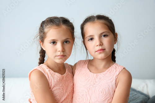 Portrait of cute twin girls...