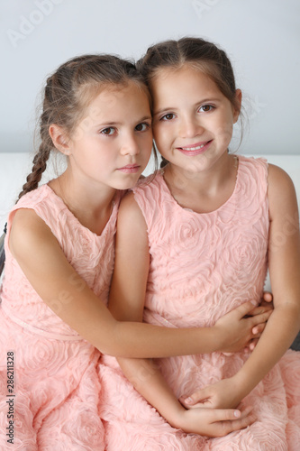 Portrait of cute twin girls...