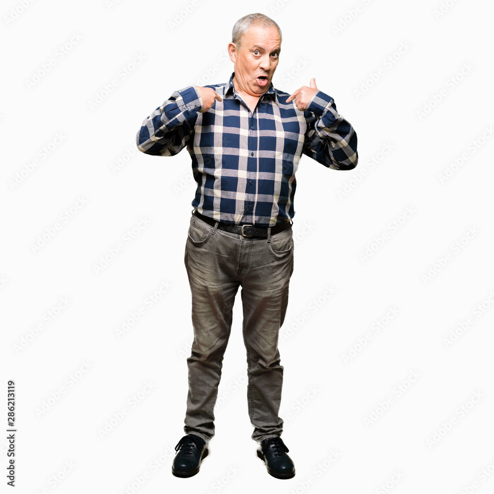Handsome senior man wearing casual shirt looking confident with smile on face, pointing oneself with fingers proud and happy. Handsome senior man wearing casual shirt looking confident with smile on face, pointing oneself with fingers proud and happy.
