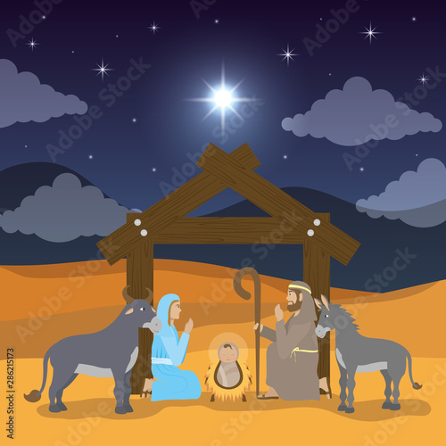 celebration merry christmas manger flat design