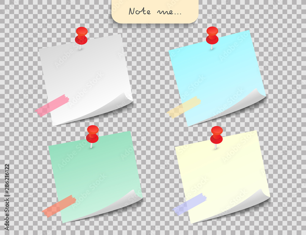 Set of different color note papers, pushpin, paper clip and elements. Creative office note paper Design in EPS10 vector illustration. Set of different color note papers, pushpin, paper clip and elements. Creative office note paper Design in EPS10 vector illustration.