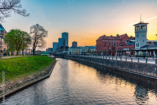 Sunset view of the main train station in Malmo, Sweden